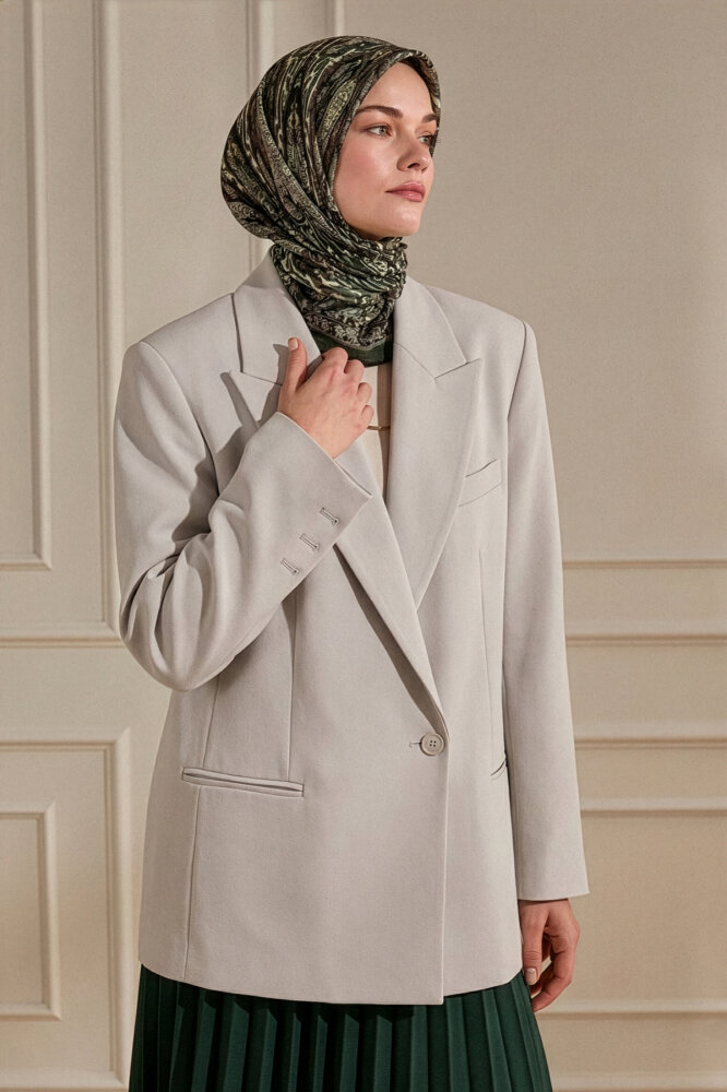 Yeşil Miras Desenli Müslin Eşarp - 1