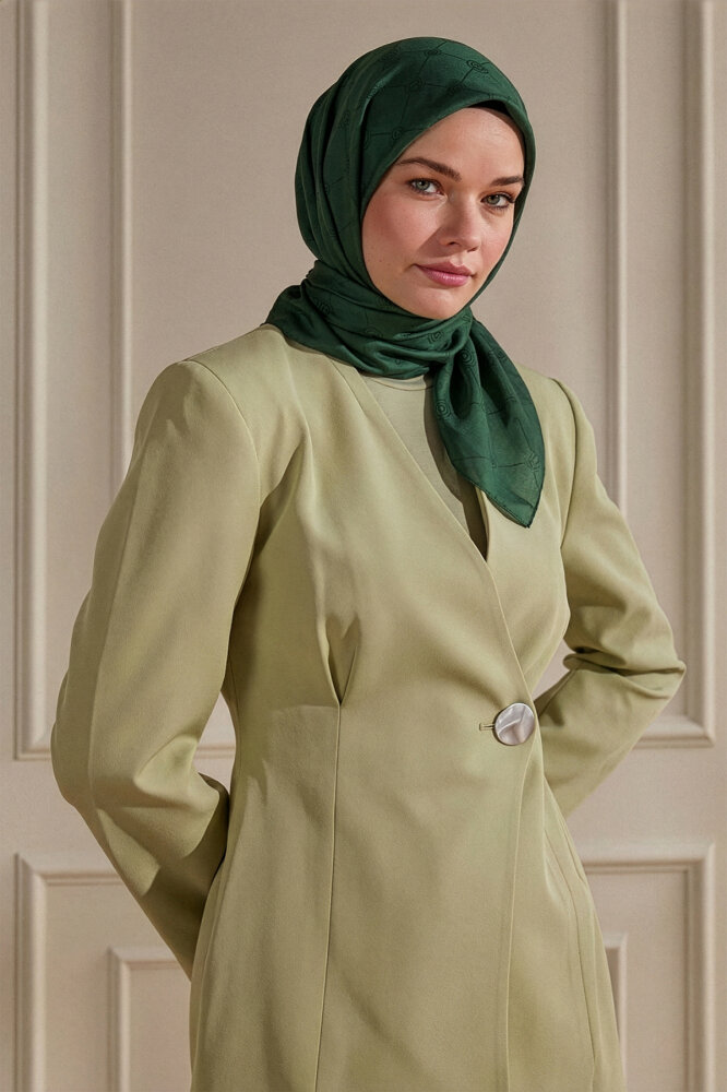 Zümrüt Monogram Desen Mercan Eşarp - 1